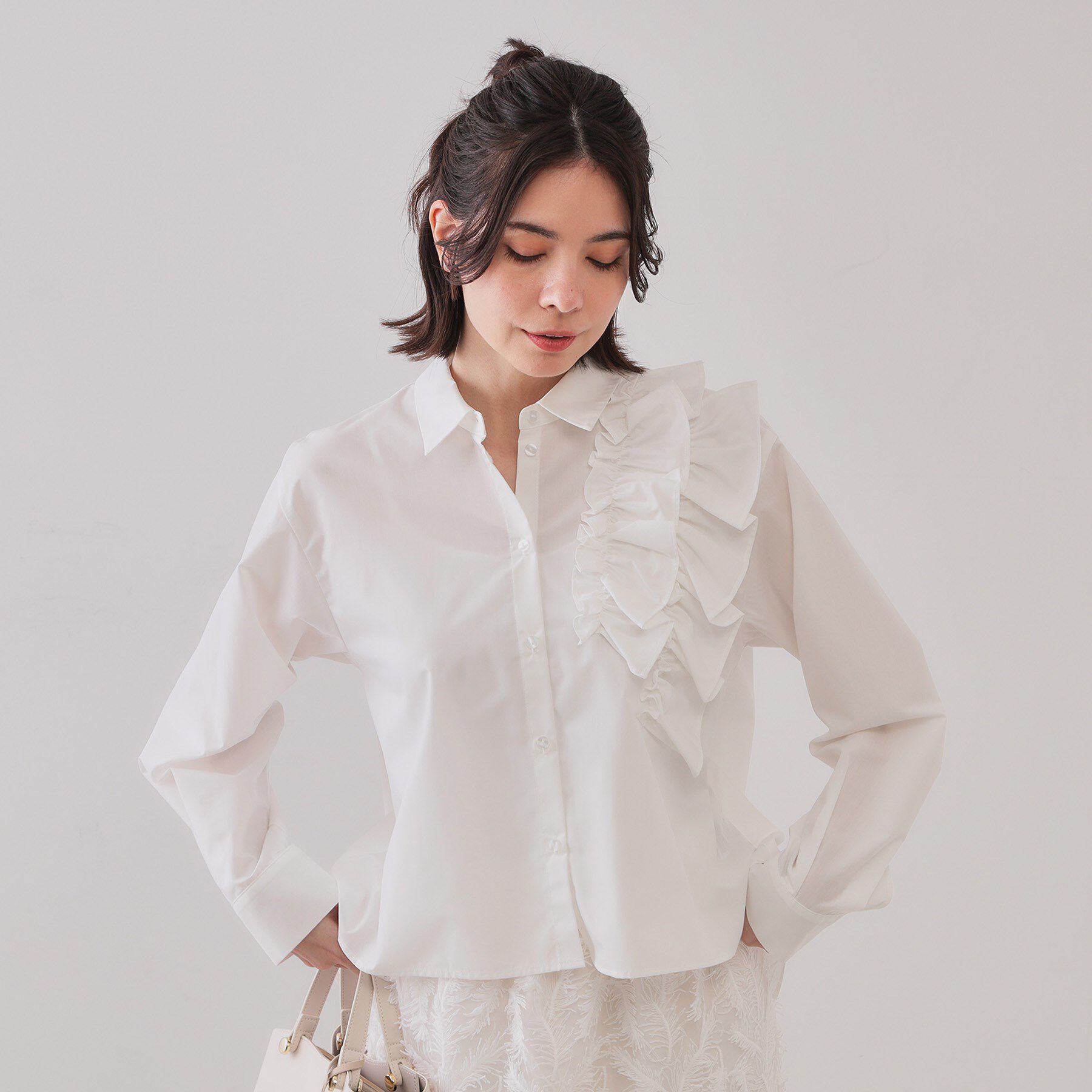 OPAQUE.CLIP「《andGIRL掲載》フリルデザインシャツ【洗濯機洗い可】」|シャツ・ブラウス|