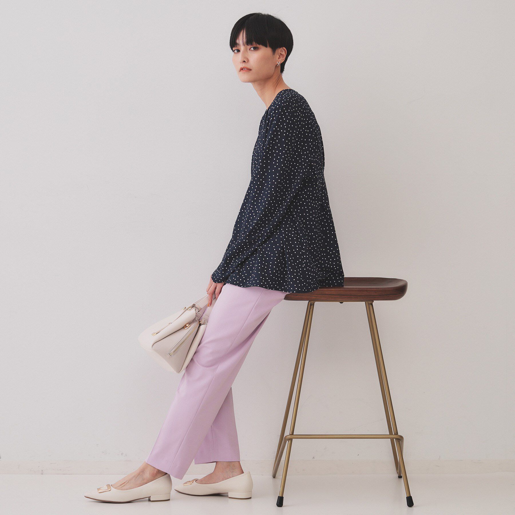 OPAQUE.CLIP「ドットプリントタックブラウス【洗濯機洗い可】」|シャツ・ブラウス|