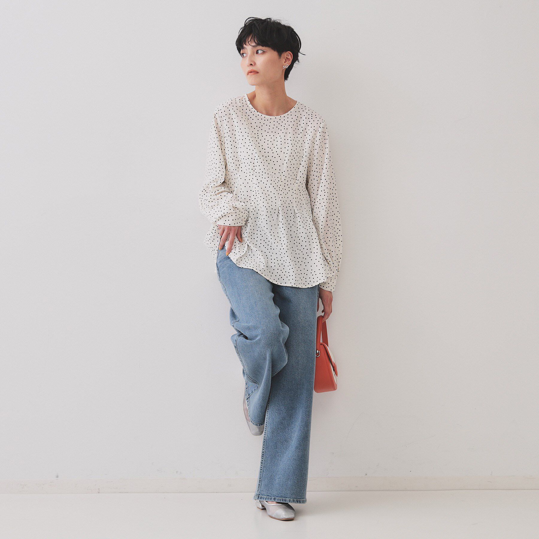 OPAQUE.CLIP「ドットプリントタックブラウス【洗濯機洗い可】」|シャツ・ブラウス|