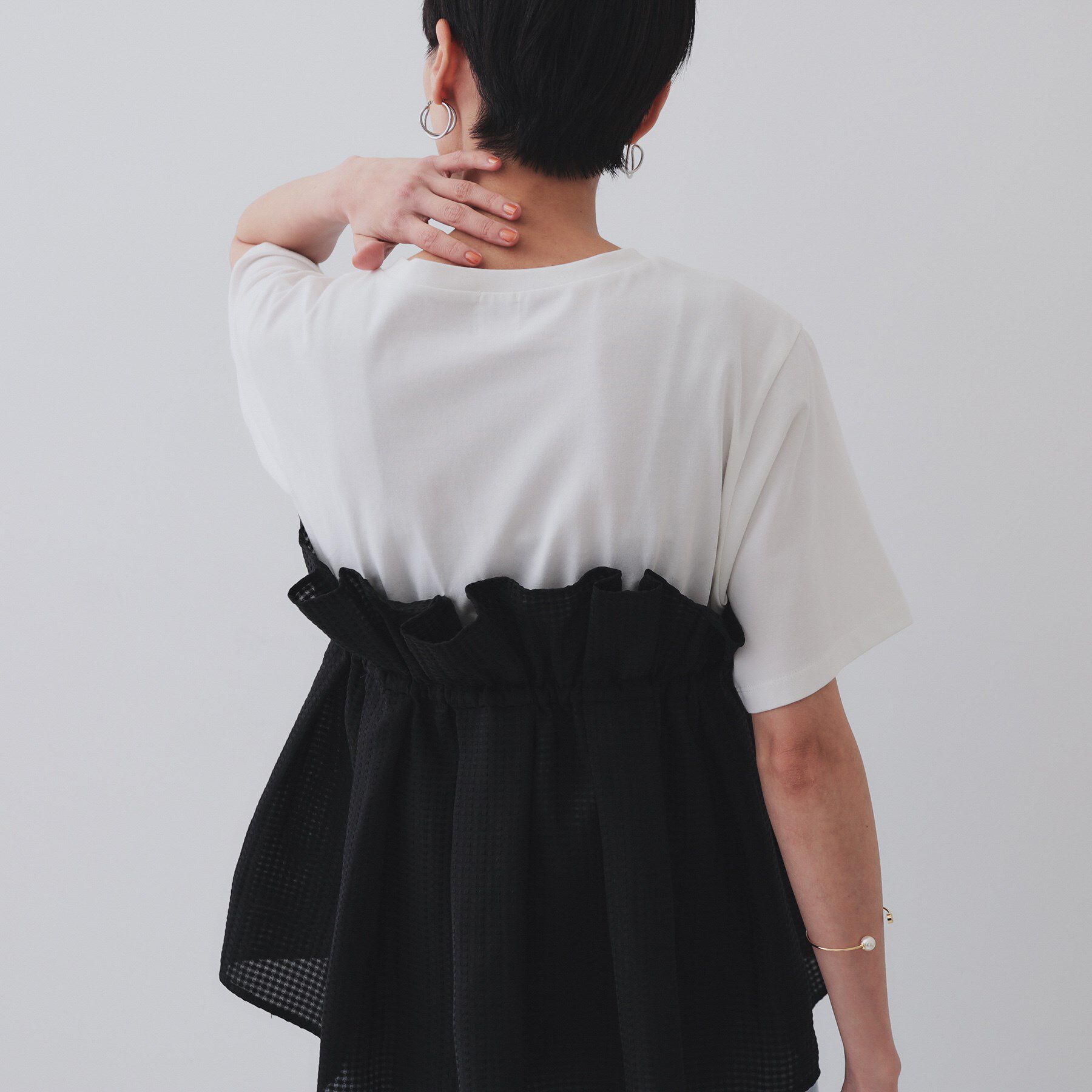 OPAQUE.CLIP「シアーギンガムドッキングペプラムカットソー【洗濯機洗い可】」|Tシャツ・カットソー|