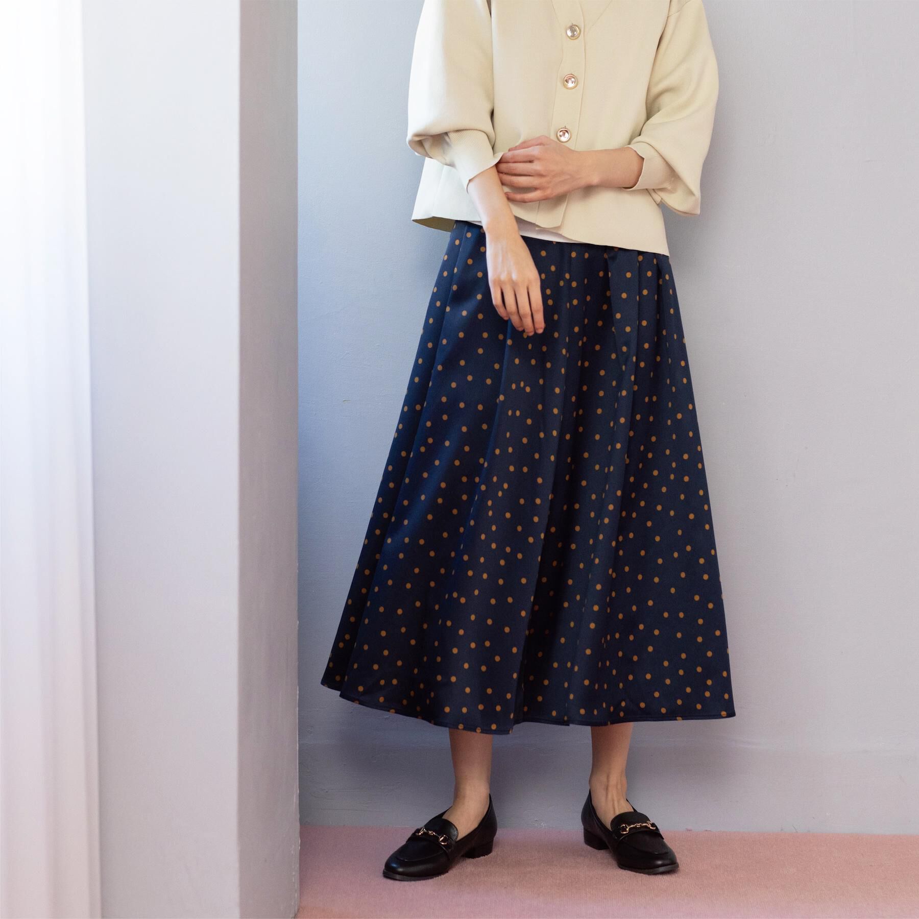 OPAQUE.CLIP「カラードットフレアスカート【洗濯機OK】」|スカート|ネイビー(194)