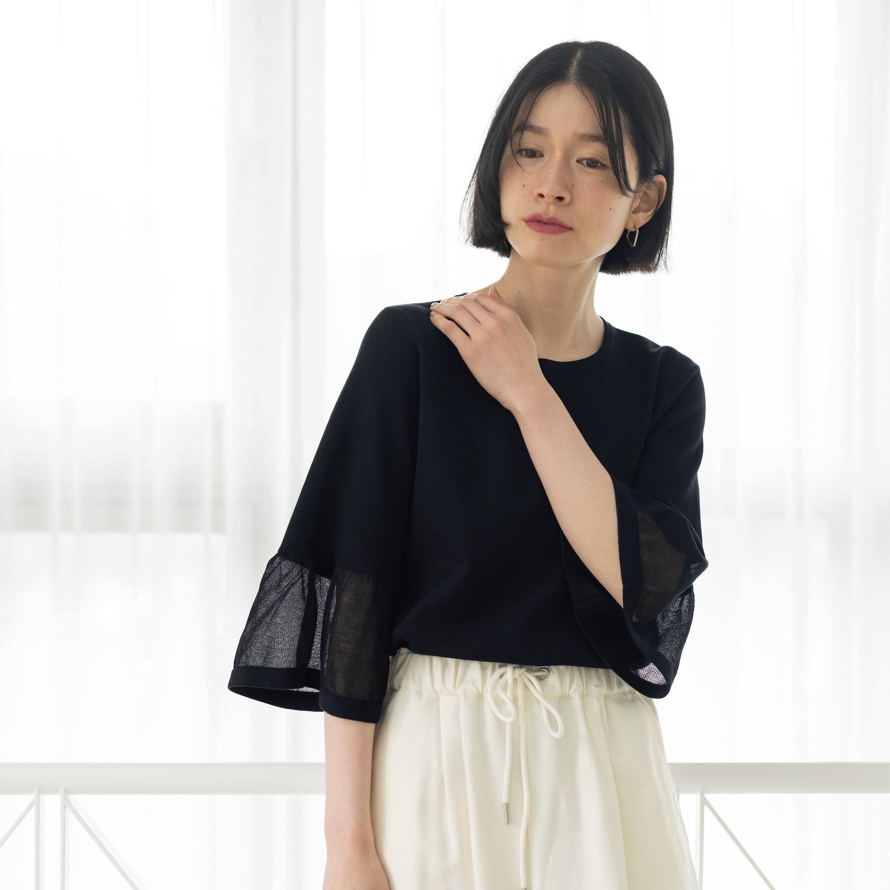 OPAQUE.CLIP「シアーフレアスリーブニット【洗濯機OK/抗ピル】」|ニット・セーター|