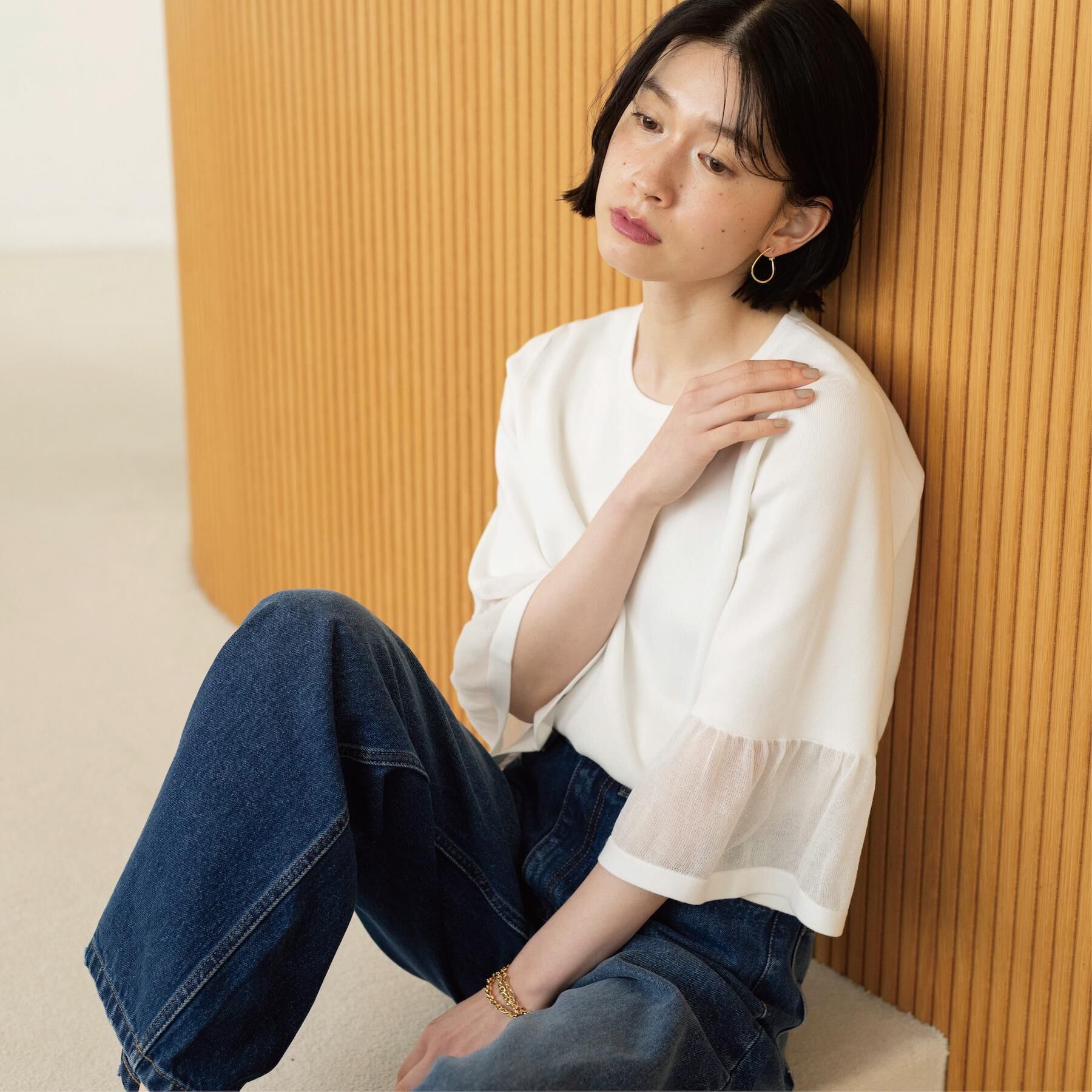 OPAQUE.CLIP「シアーフレアスリーブニット【洗濯機OK/抗ピル】」|ニット・セーター|