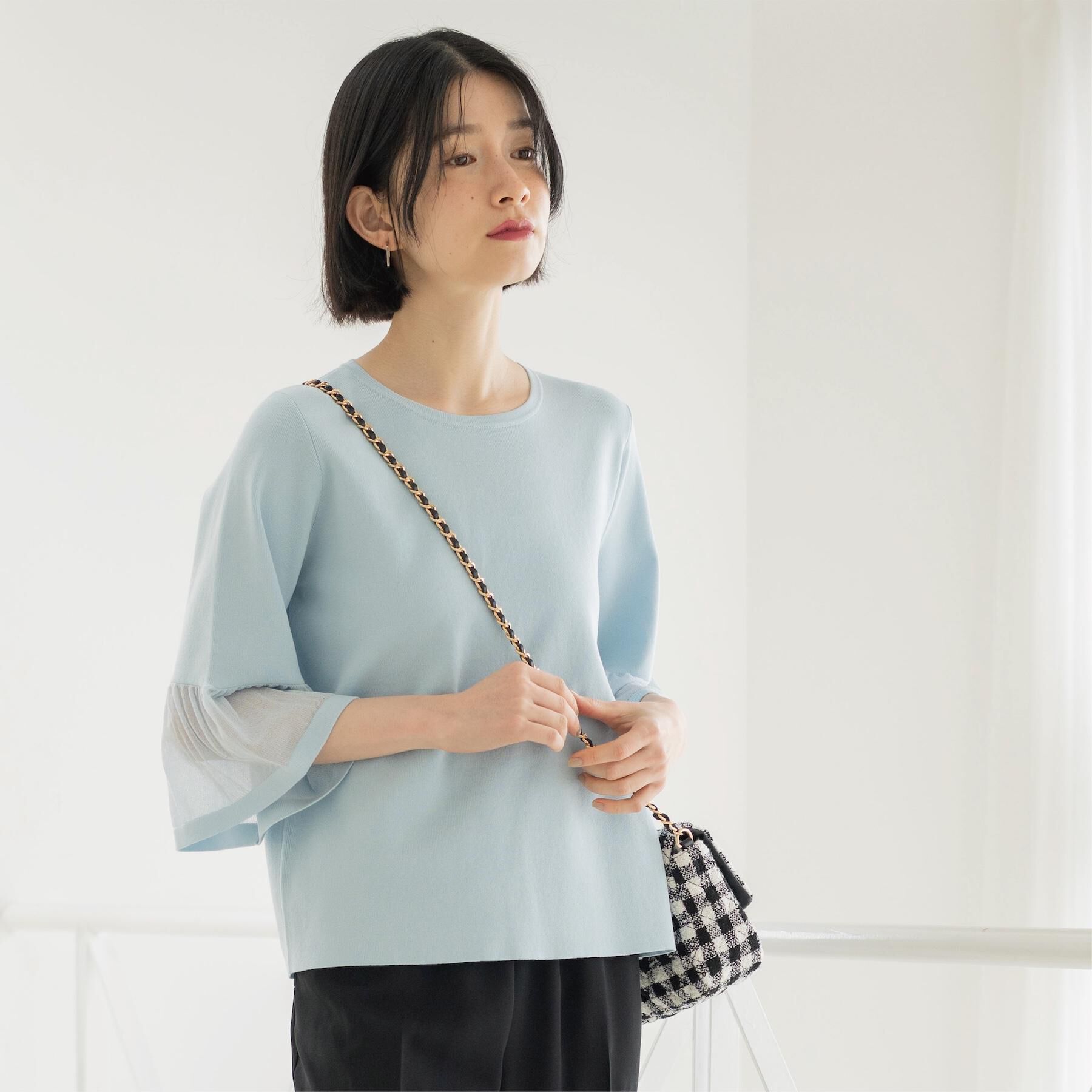 OPAQUE.CLIP「シアーフレアスリーブニット【洗濯機OK/抗ピル】」|ニット・セーター|