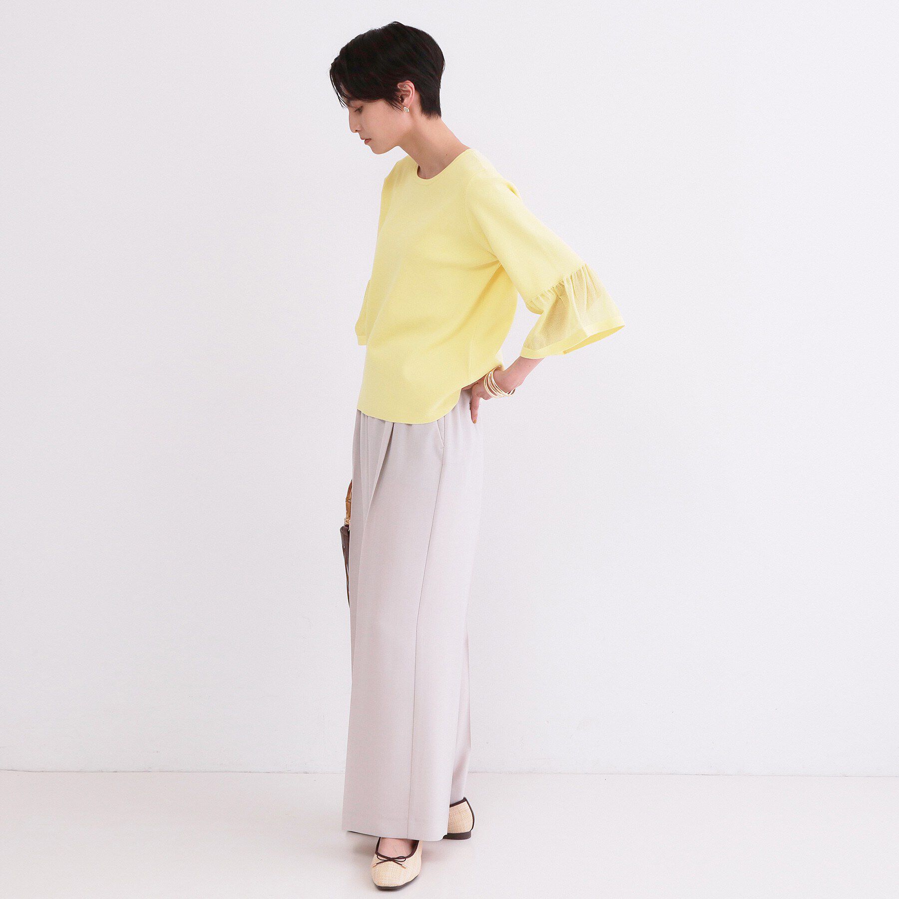 OPAQUE.CLIP「シアーフレアスリーブニット【洗濯機OK/抗ピル】」|ニット・セーター|