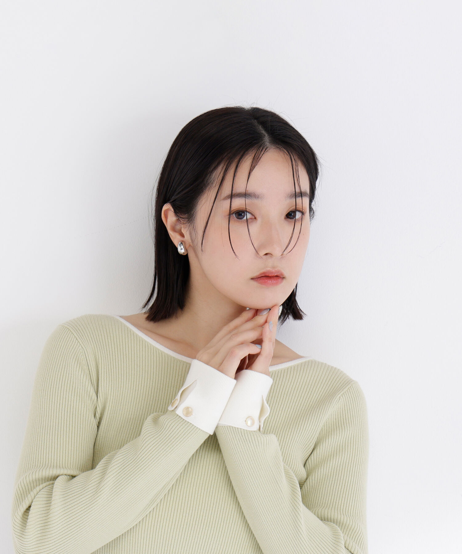  「ダブルカフスニット」|ニット・セーター|グリーン系2