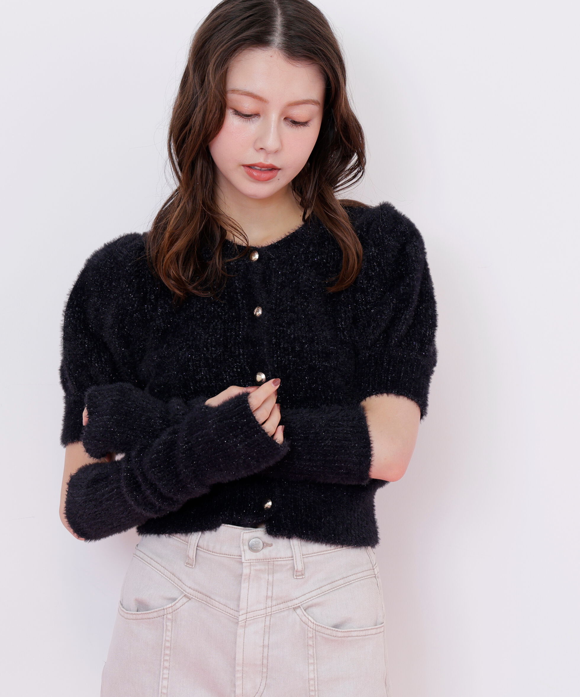  「アームウォーマー付きモールシャギーニット」|ニット・セーター|