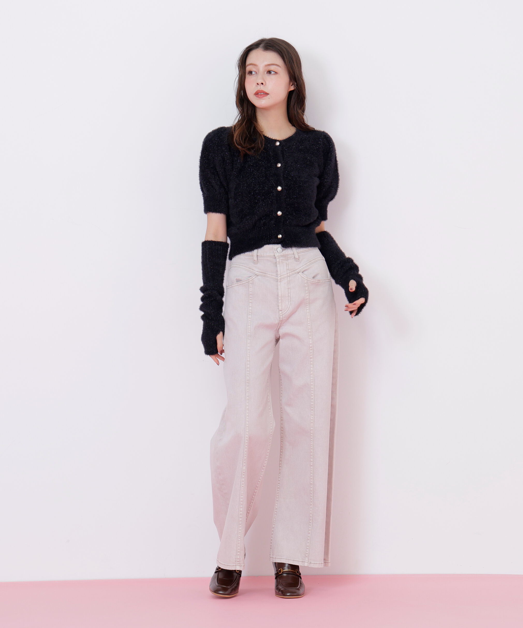  「アームウォーマー付きモールシャギーニット」|ニット・セーター|