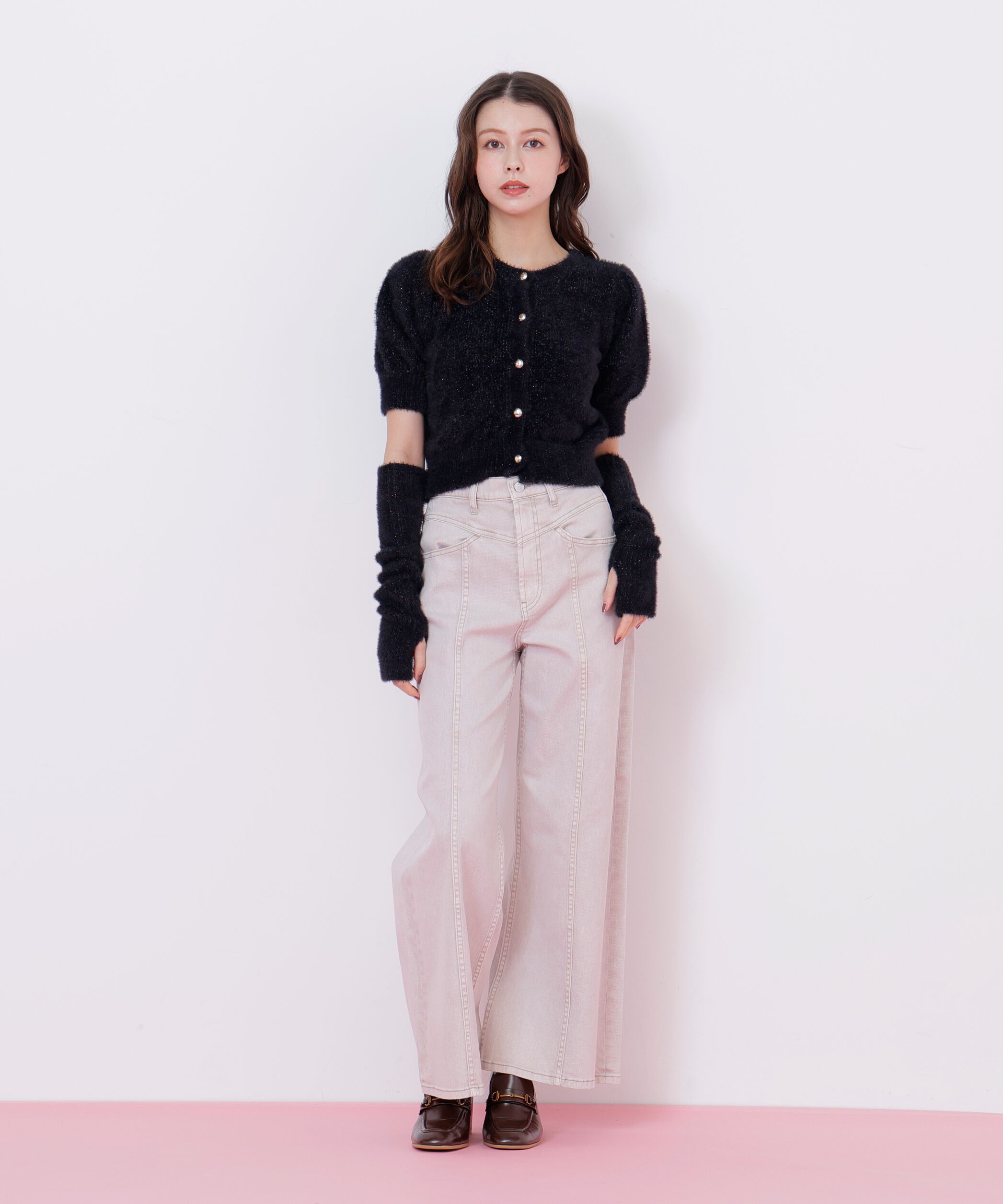  「アームウォーマー付きモールシャギーニット」|ニット・セーター|