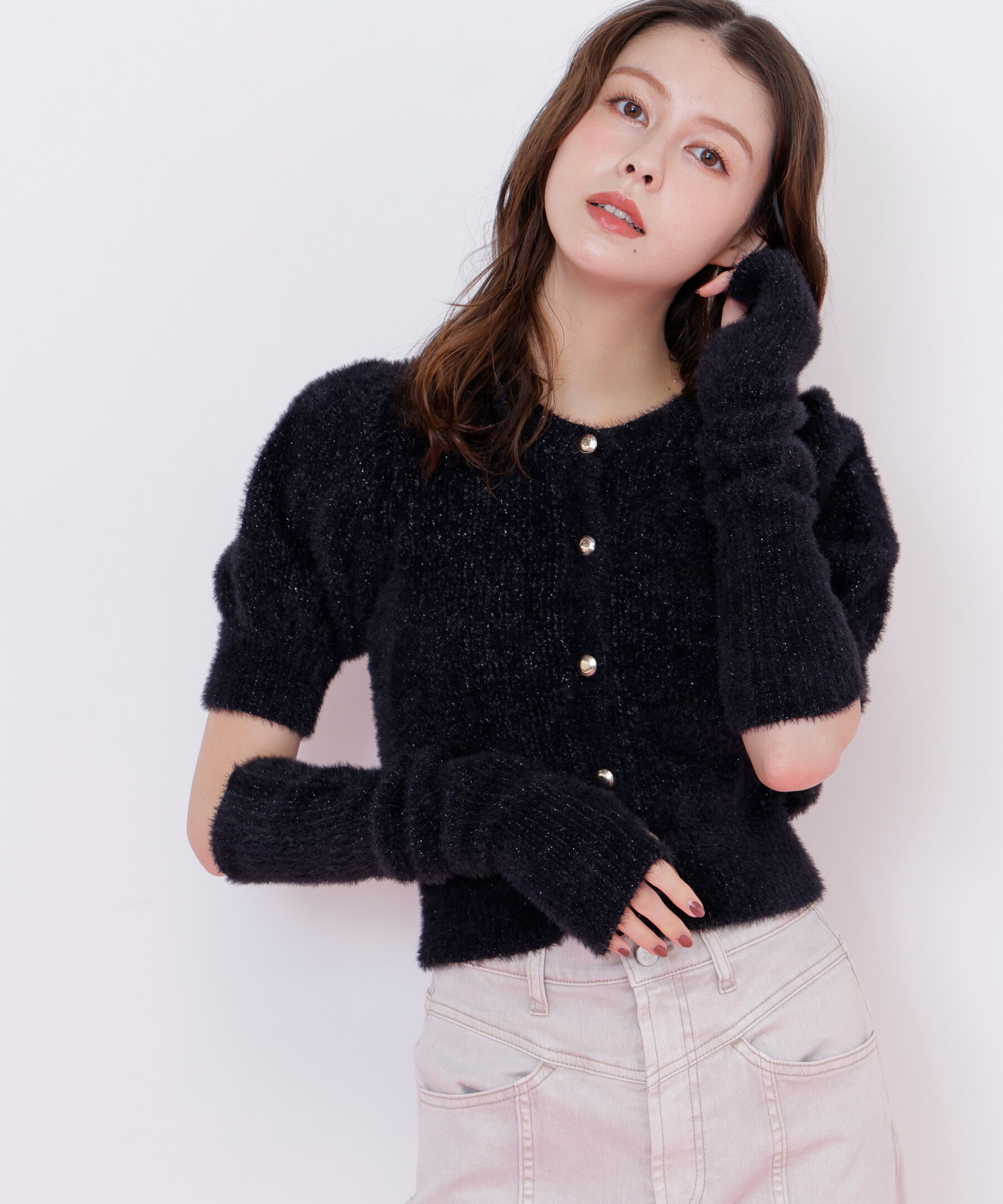  「アームウォーマー付きモールシャギーニット」|ニット・セーター|