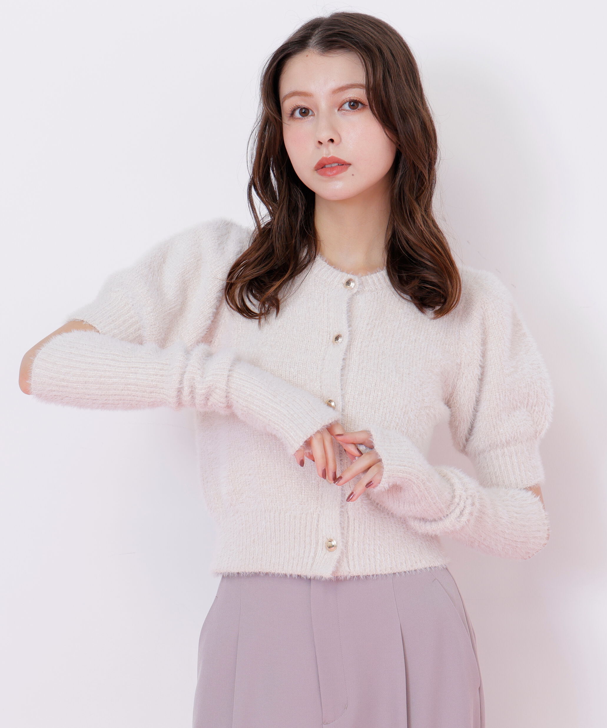  「アームウォーマー付きモールシャギーニット」|ニット・セーター|