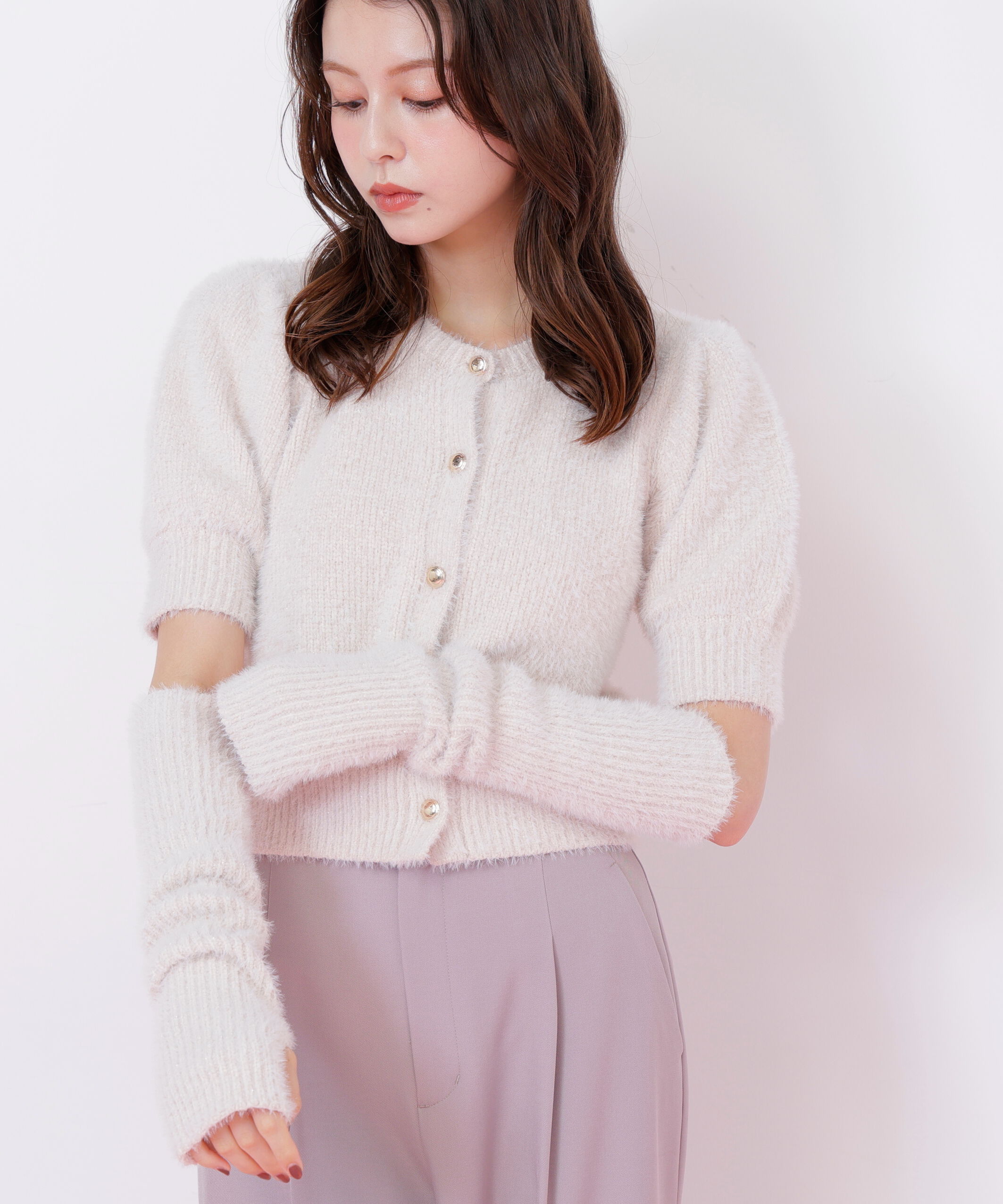  「アームウォーマー付きモールシャギーニット」|ニット・セーター|