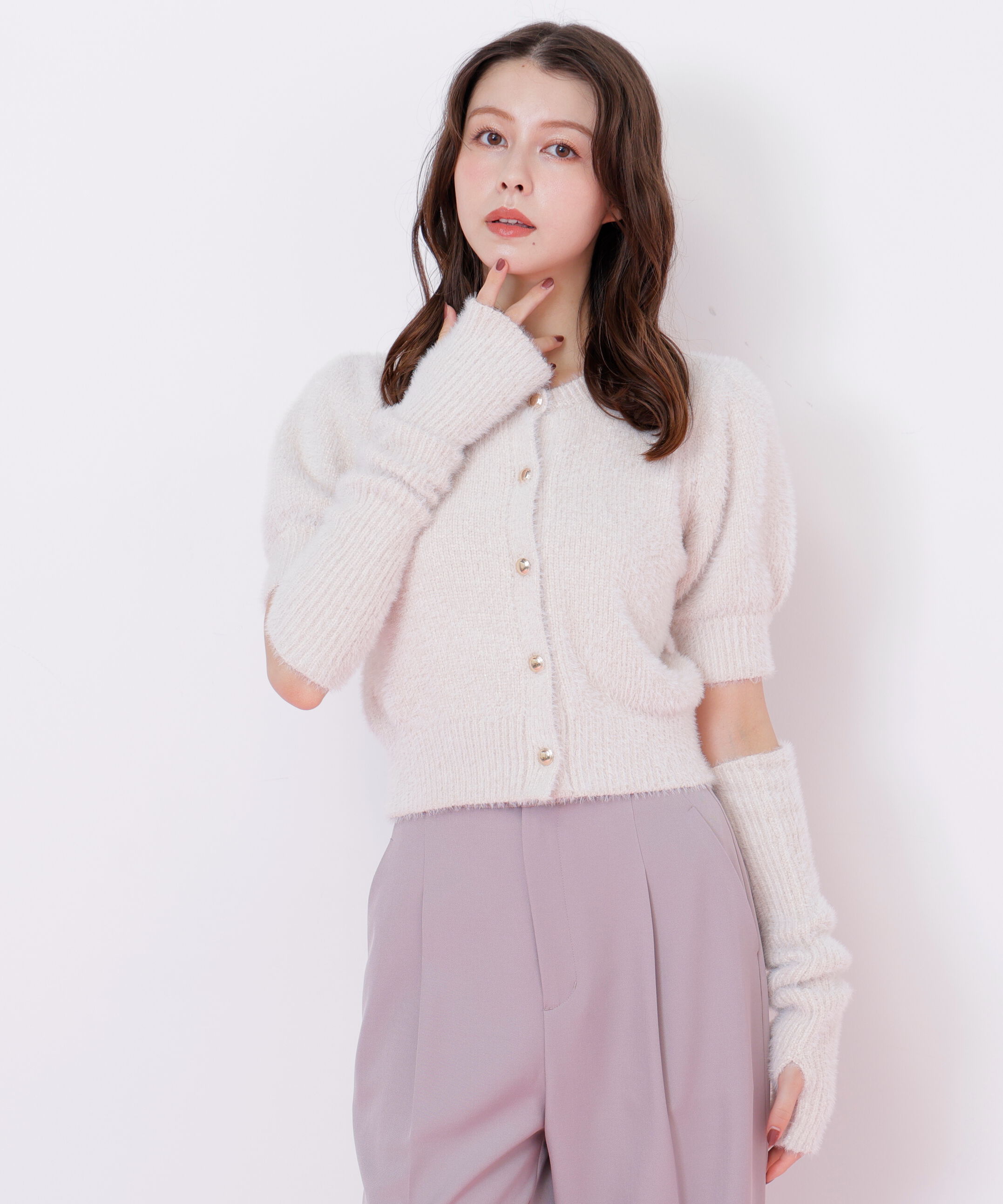  「アームウォーマー付きモールシャギーニット」|ニット・セーター|