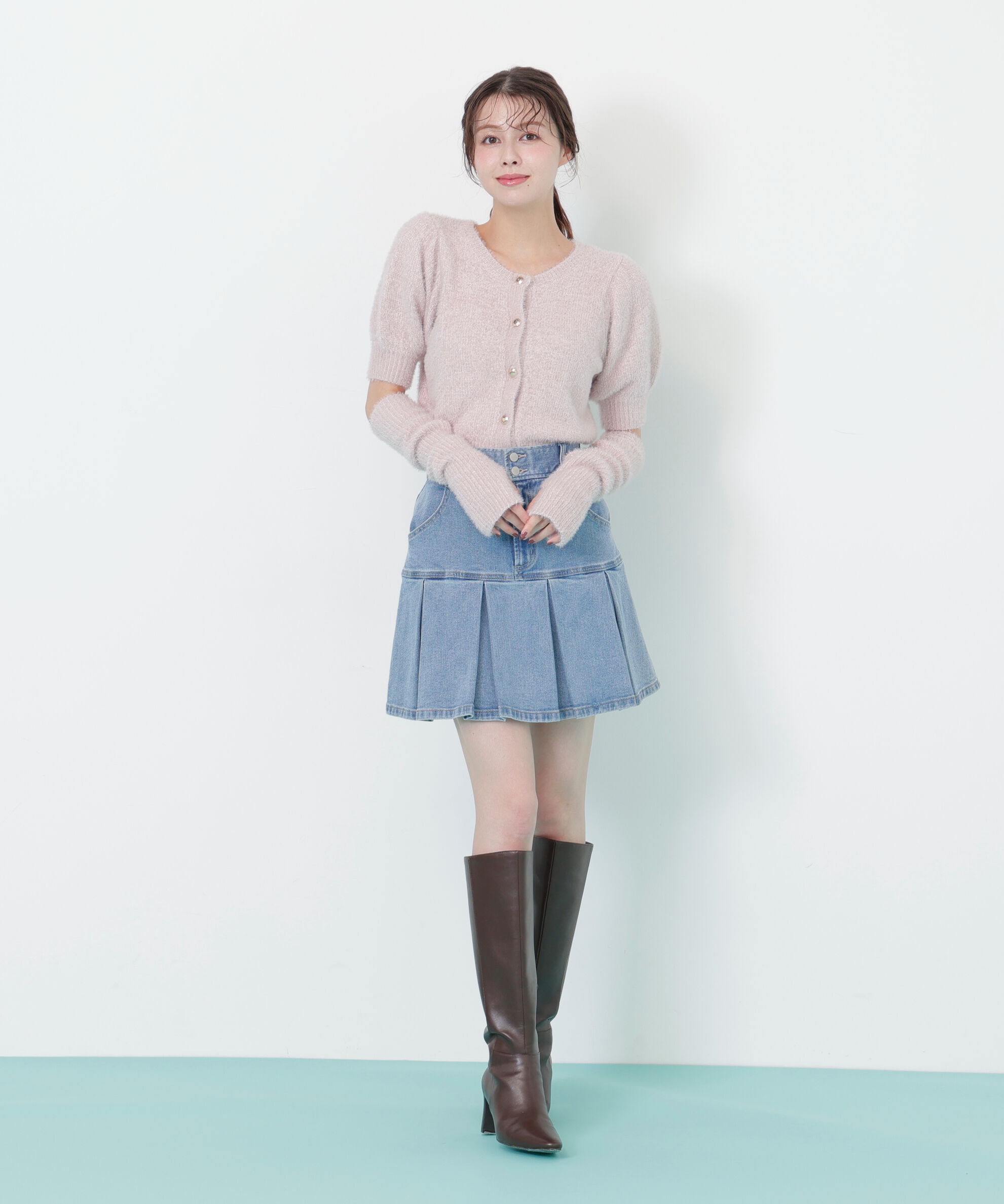  「アームウォーマー付きモールシャギーニット」|ニット・セーター|