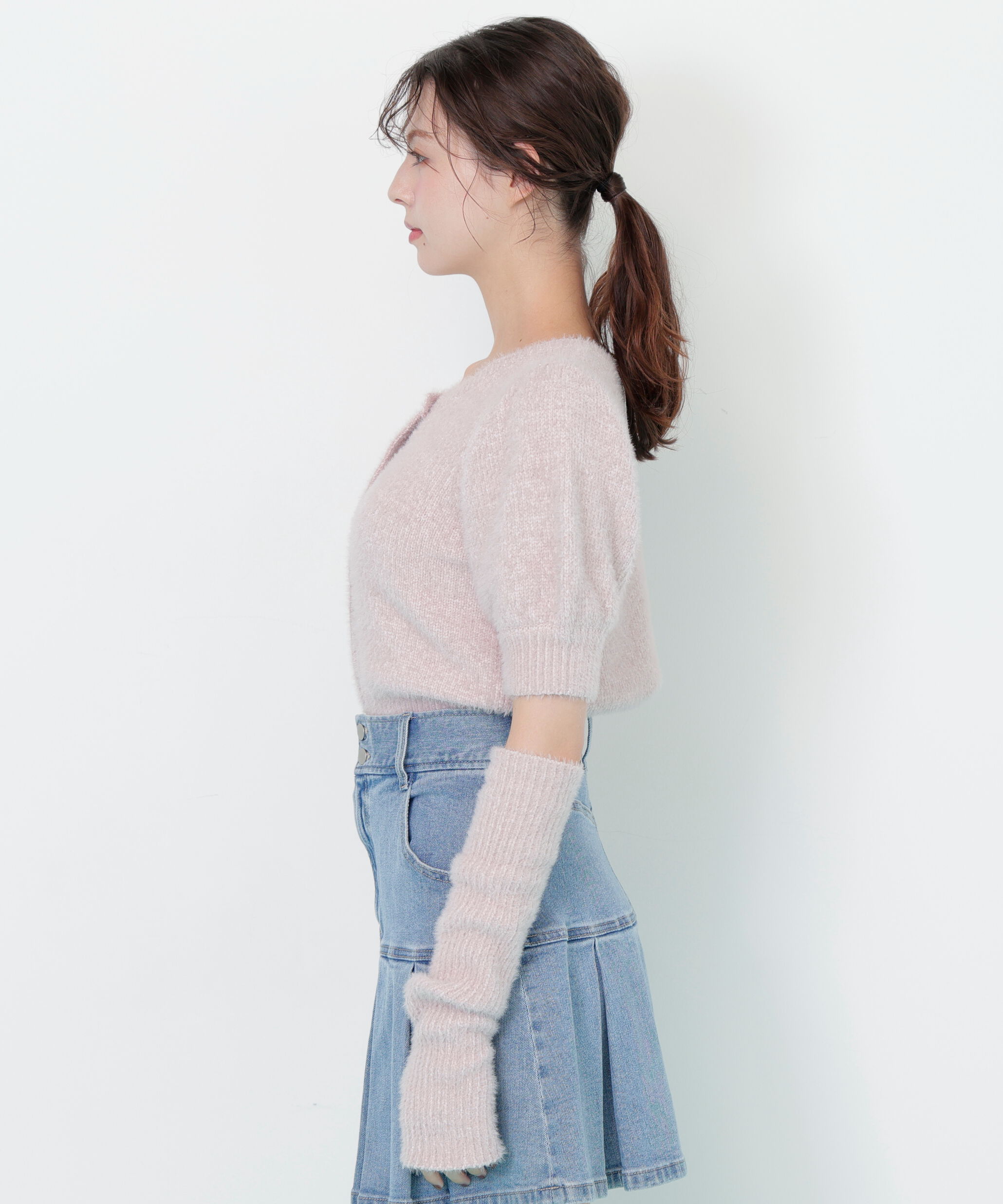  「アームウォーマー付きモールシャギーニット」|ニット・セーター|