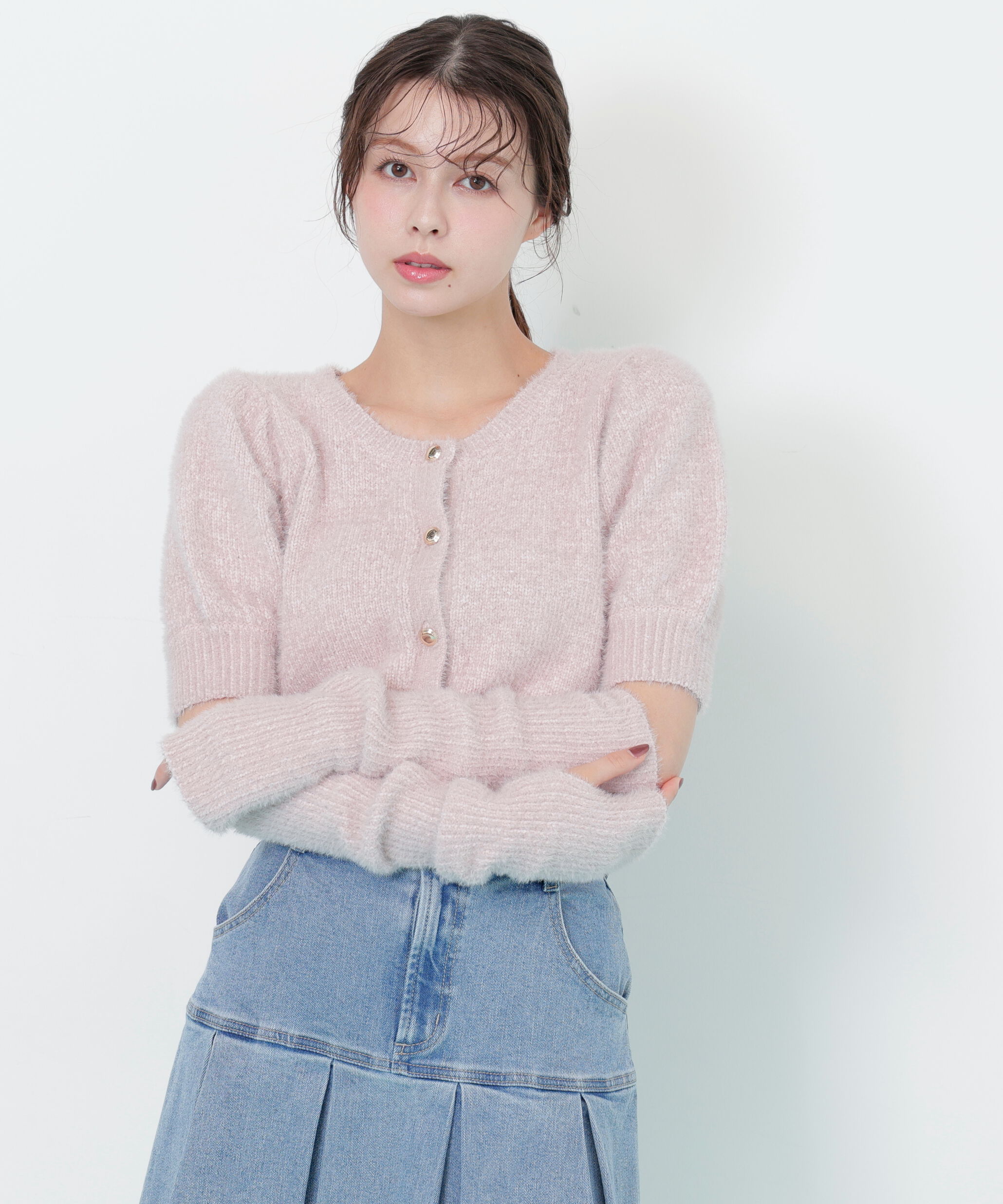  「アームウォーマー付きモールシャギーニット」|ニット・セーター|