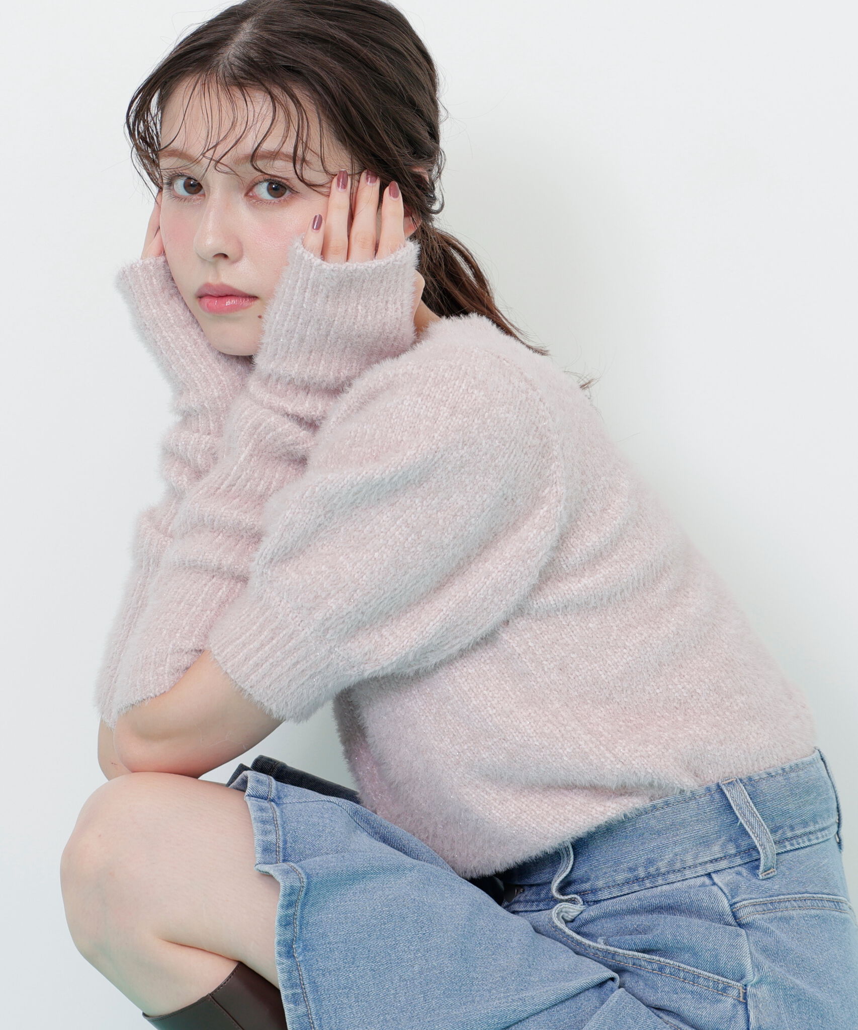  「アームウォーマー付きモールシャギーニット」|ニット・セーター|