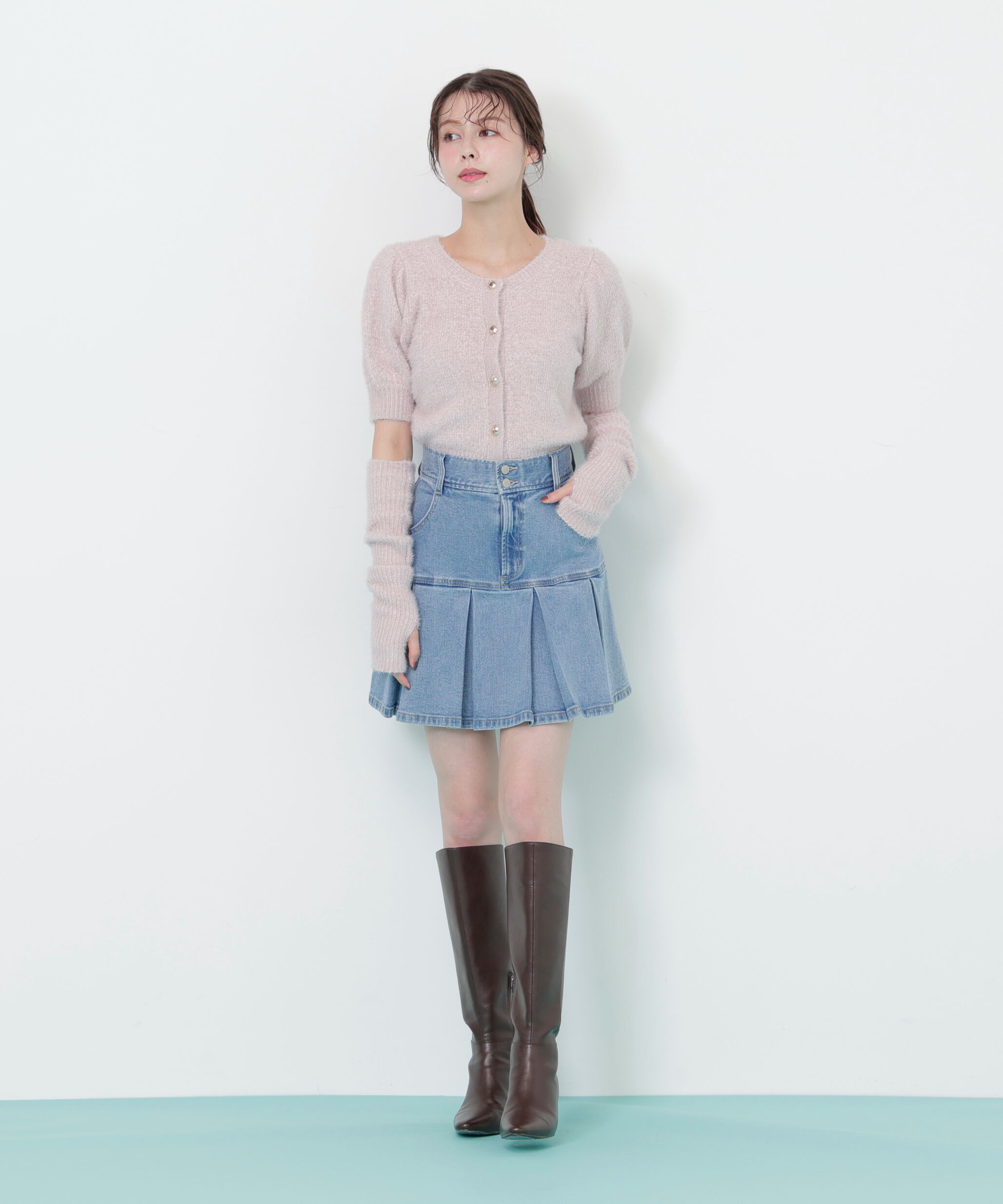  「アームウォーマー付きモールシャギーニット」|ニット・セーター|