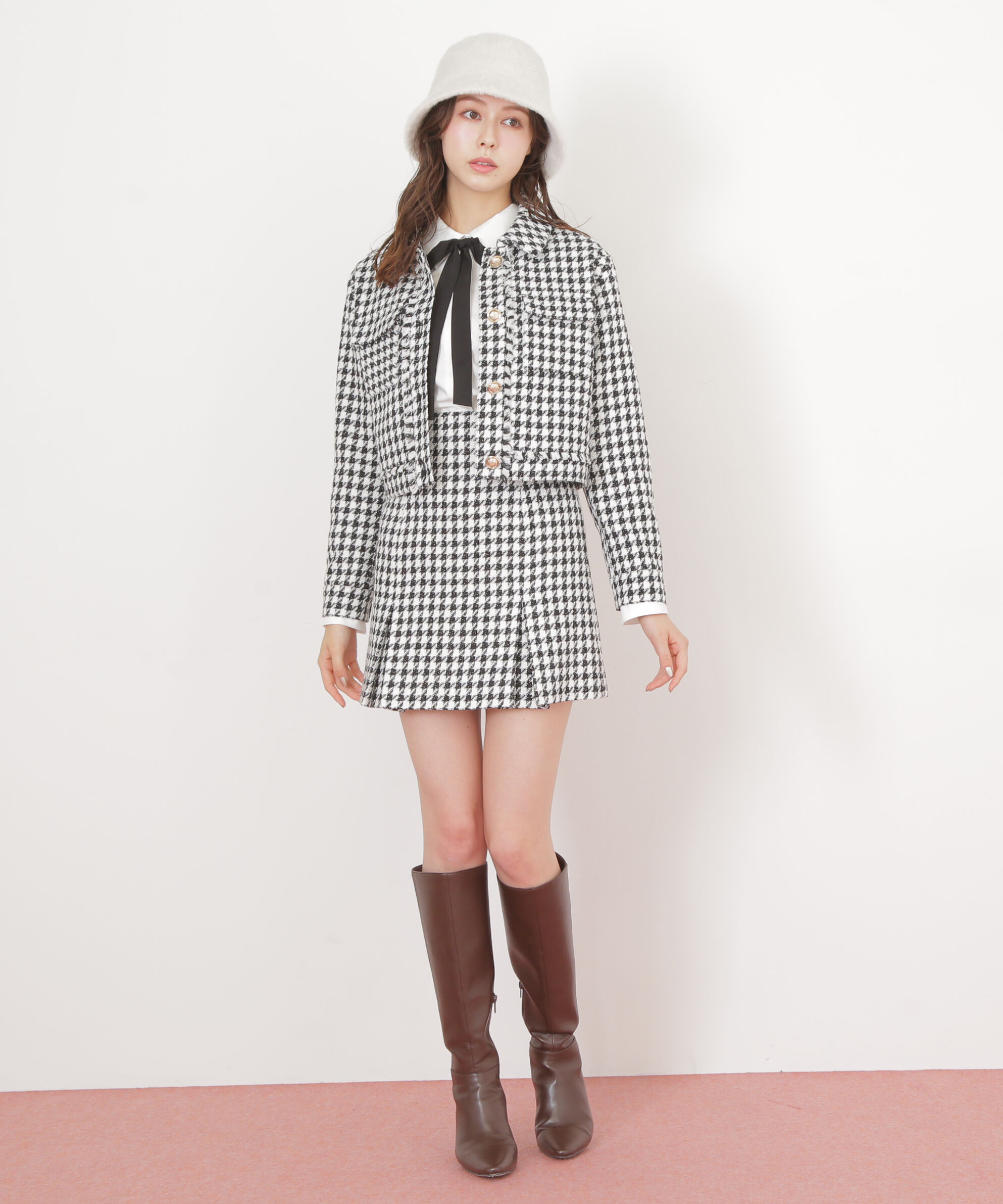  「千鳥ツイードタイトミニスカート」|スカート|ブラック1