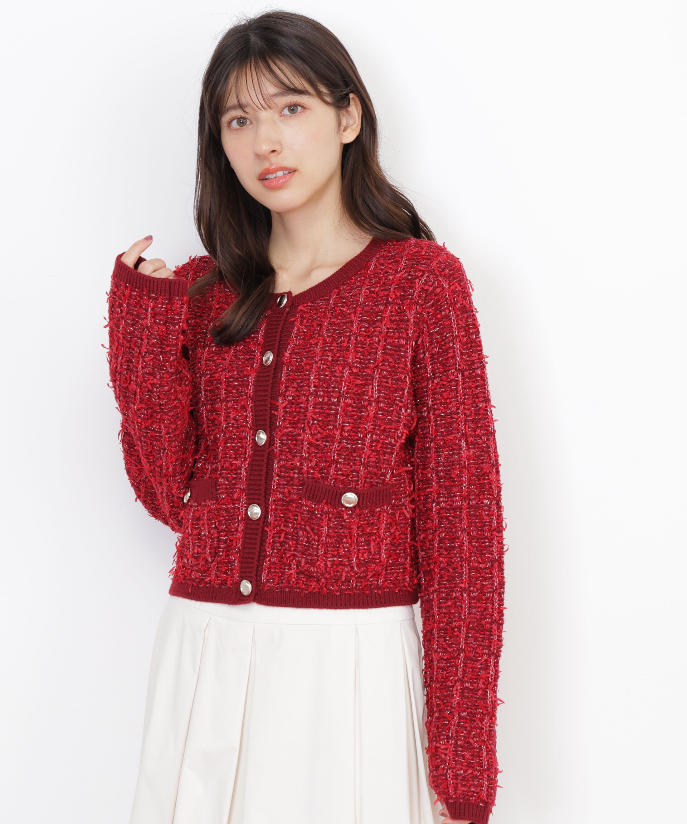  「ラメツイードニットカーディガン」|ニット・セーター|