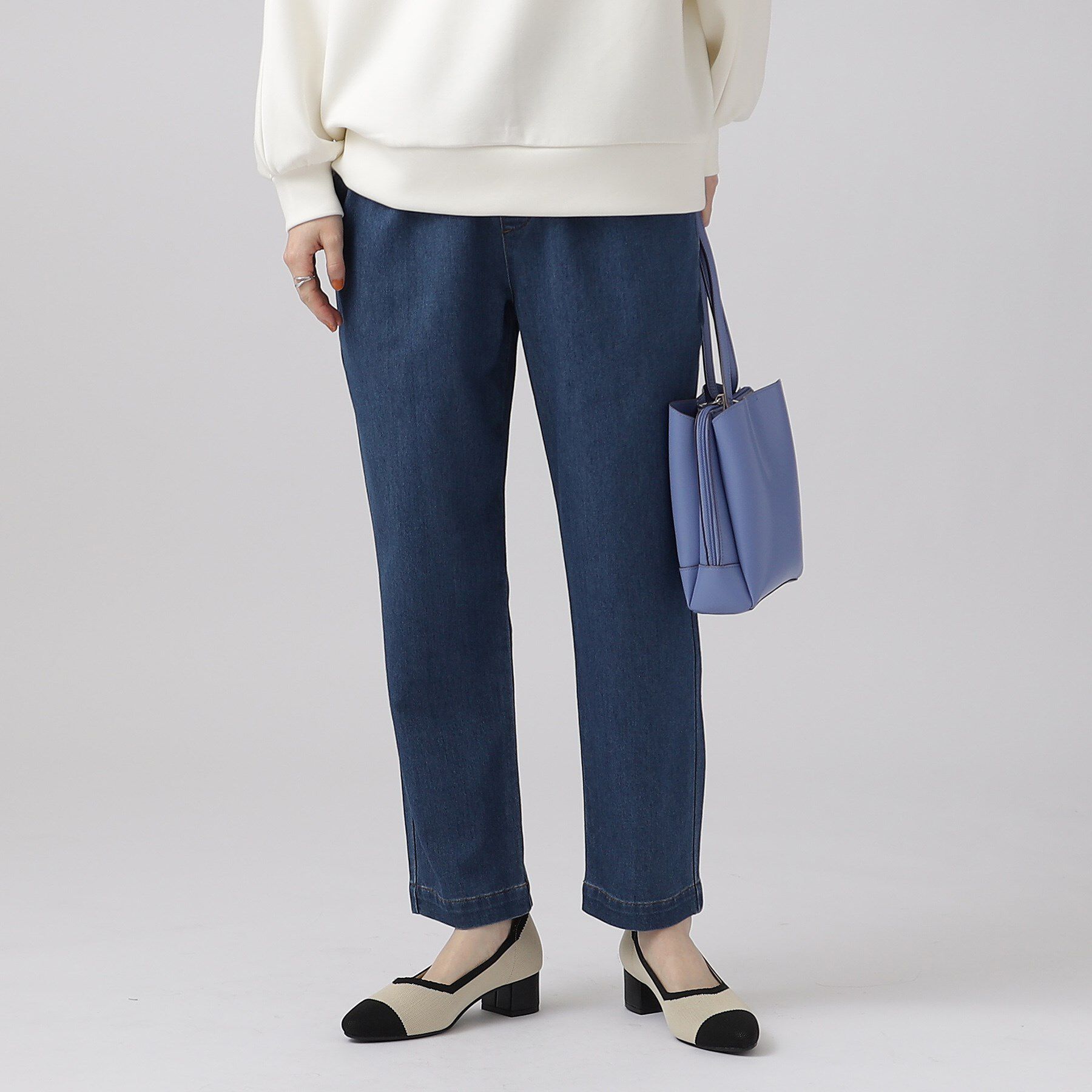 SHOO･LA･RUE「【SS-3L/洗える/美脚シルエット】ボトム選びが難しい方の救世主 デニムイージーテーパードパンツ」|デニム|
