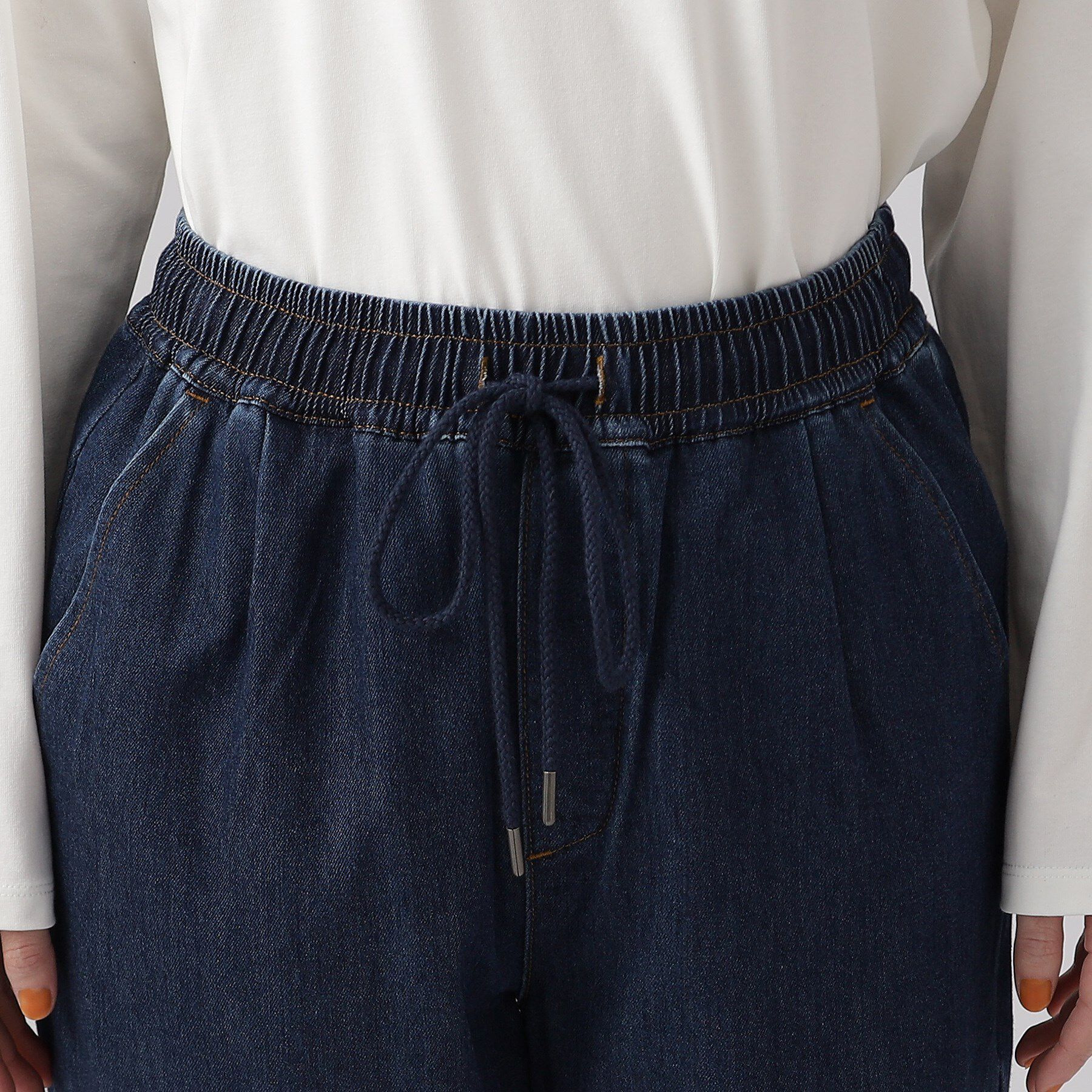 SHOO･LA･RUE「【SS-3L/洗える/美脚シルエット】ボトム選びが難しい方の救世主 デニムイージーテーパードパンツ」|デニム|