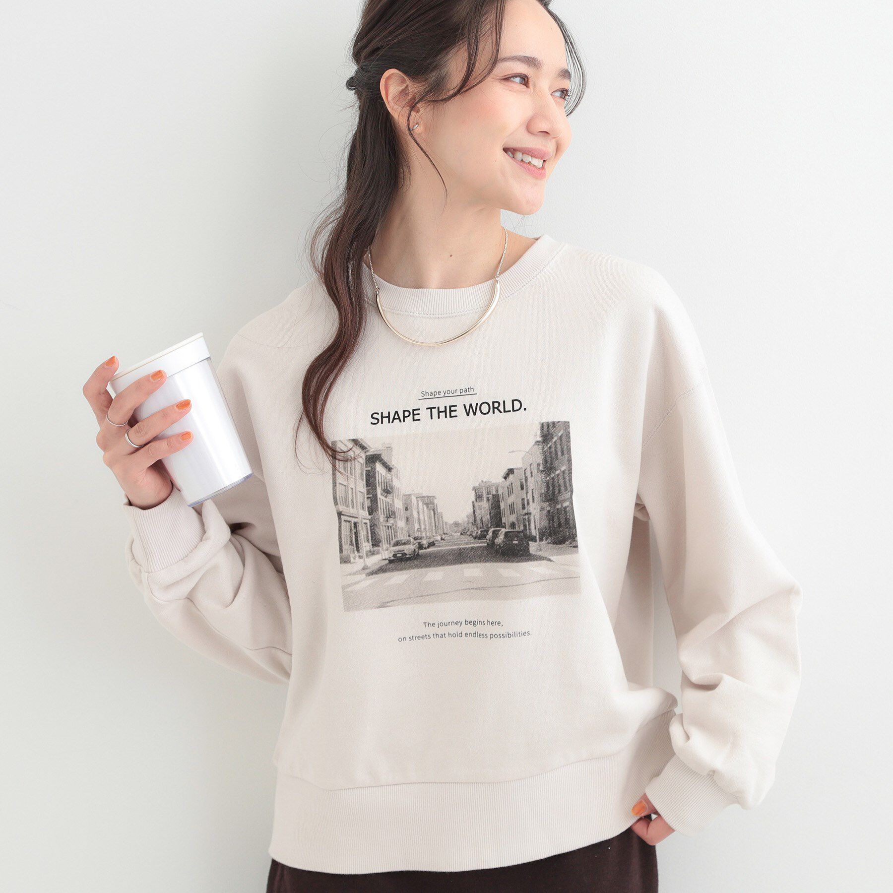 SHOO･LA･RUE「【綿100%/洗濯機可/S-LL】選べる4柄　プリントアソートスウェット」|パーカー|グレージュ(350)