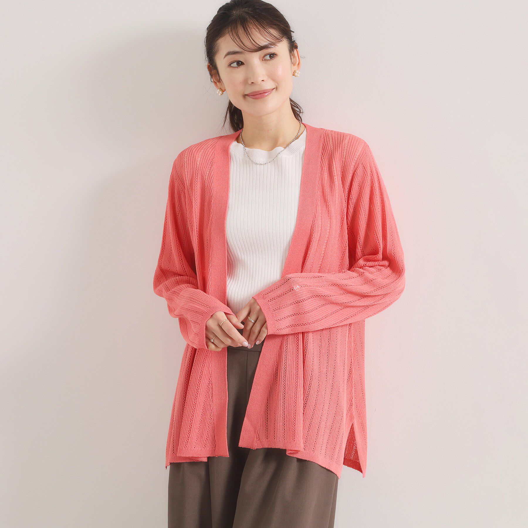 ITS&rsquo;DEMO「【手洗い可】透かし編みカーディガン」|カーディガン|ピンク(072)