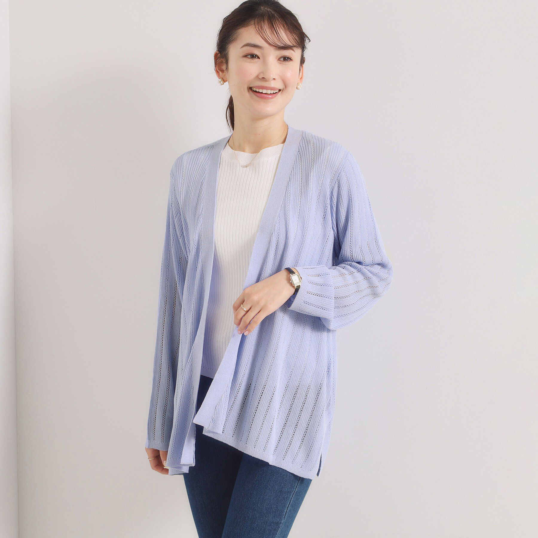 ITS&rsquo;DEMO「【手洗い可】透かし編みカーディガン」|カーディガン|サックスブルー(09