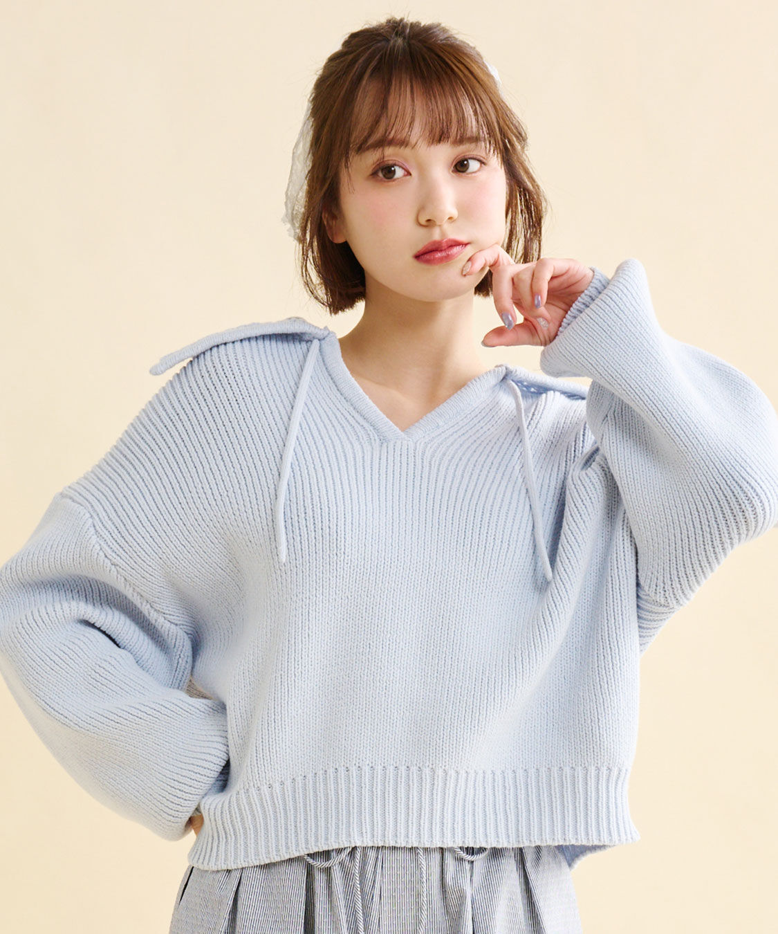 COCO DEAL「ビッグカラースキッパーニット」|ニット・セーター|ライトブルー