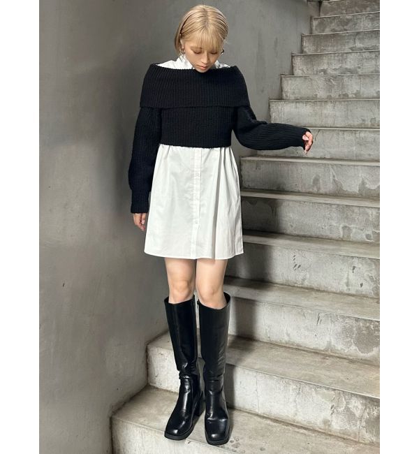 MURUA「オフショルニット&times;ミニシャツワンピSET」|ワンピース|