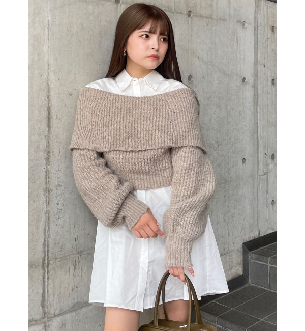 MURUA「オフショルニット&times;ミニシャツワンピSET」|ワンピース|