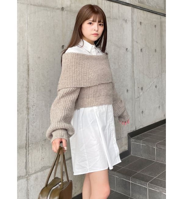MURUA「オフショルニット&times;ミニシャツワンピSET」|ワンピース|