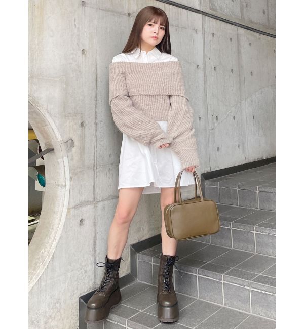 MURUA「オフショルニット&times;ミニシャツワンピSET」|ワンピース|