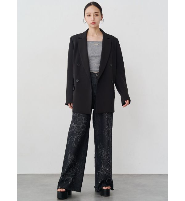 MURUA「ダメージフラワーワイドデニム」|デニム|