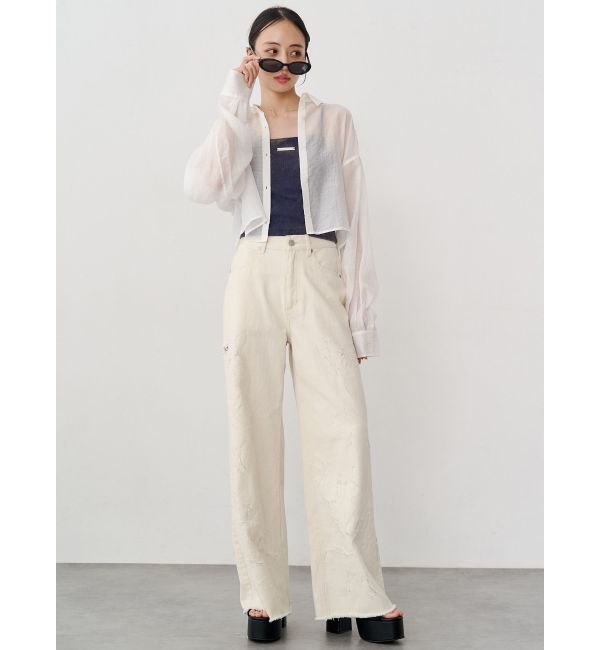 MURUA「ダメージフラワーワイドデニム」|デニム|