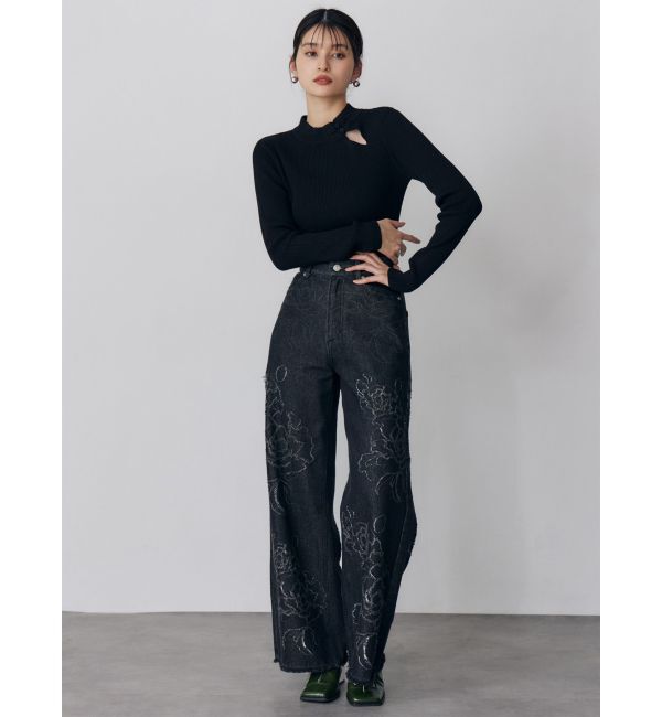 MURUA「ダメージフラワーワイドデニム」|デニム|