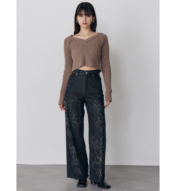 MURUA「ダメージフラワーワイドデニム」|デニム|