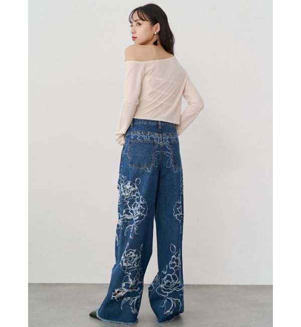 MURUA「ダメージフラワーワイドデニム」|デニム|