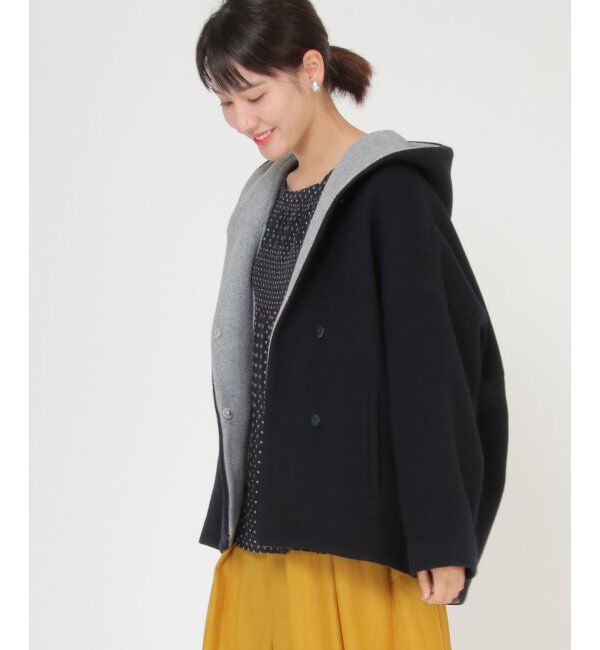 IKKA LOUNGE「フード配色ユルシルエットコート」|その他|ネイビー