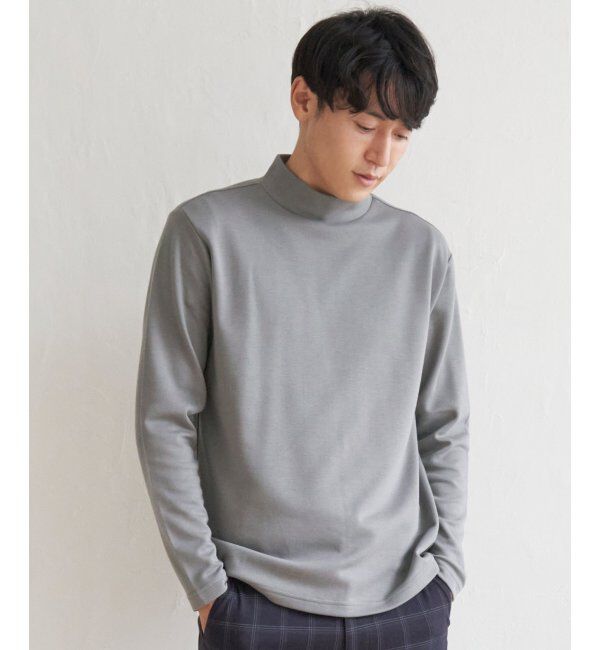 IKKA LOUNGE「ポンチモックネックロンT」|Tシャツ・カットソー|グレイ