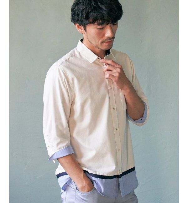 ikka「7分袖オックス裾切り替えシャツ」|シャツ・ブラウス|