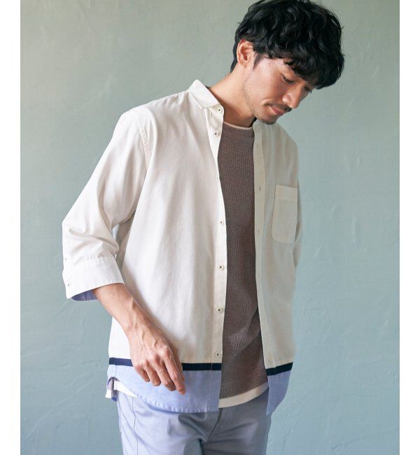 ikka「7分袖オックス裾切り替えシャツ」|シャツ・ブラウス|