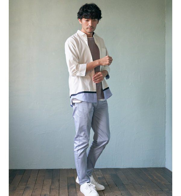 ikka「7分袖オックス裾切り替えシャツ」|シャツ・ブラウス|