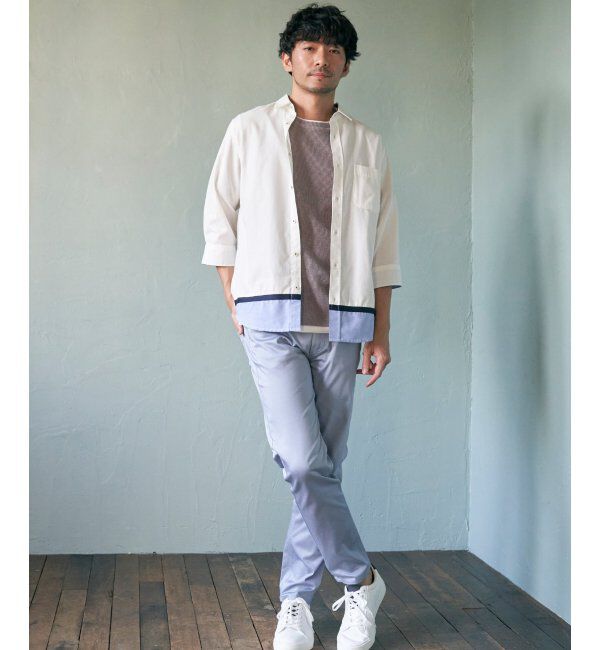 ikka「7分袖オックス裾切り替えシャツ」|シャツ・ブラウス|