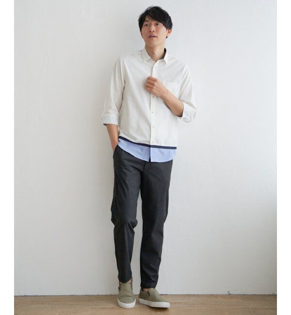ikka「7分袖オックス裾切り替えシャツ」|シャツ・ブラウス|