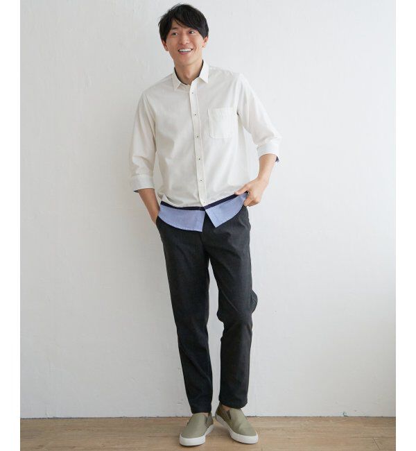 ikka「7分袖オックス裾切り替えシャツ」|シャツ・ブラウス|