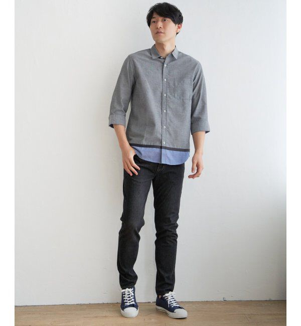 ikka「7分袖オックス裾切り替えシャツ」|シャツ・ブラウス|