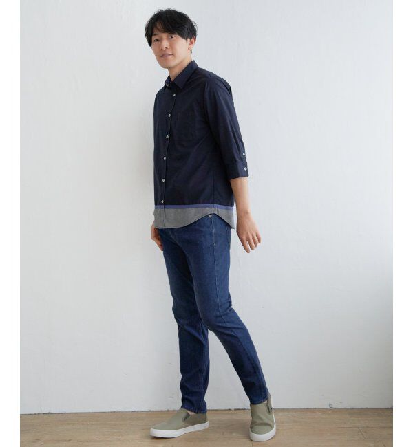 ikka「7分袖オックス裾切り替えシャツ」|シャツ・ブラウス|