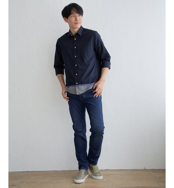 ikka「7分袖オックス裾切り替えシャツ」|シャツ・ブラウス|